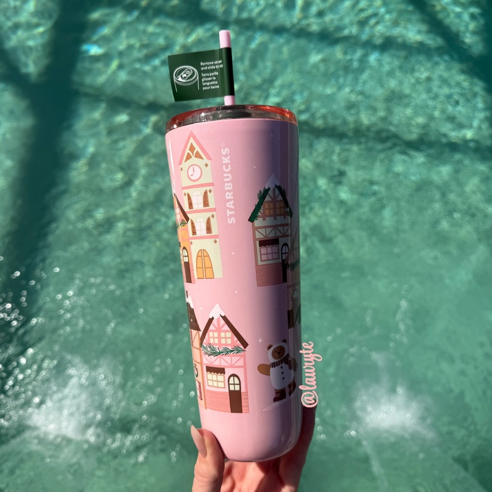 Starbucks Pink Bearista Bear Gingerbread House Stainless Steel Tumbler